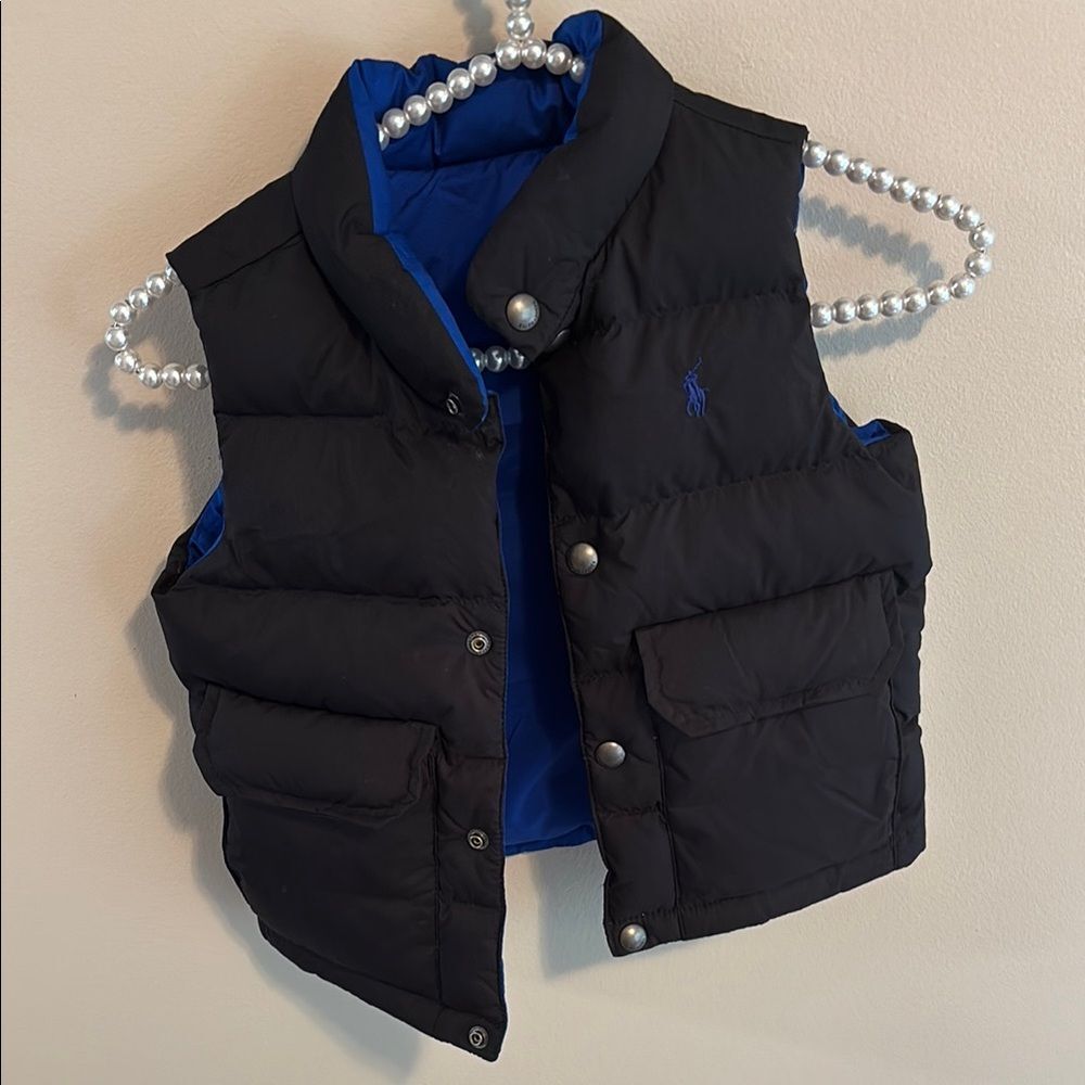 Polo Ralph Lauren Boys Reversible Puffer Vest Black Royal Blue Down Sz 4T 5